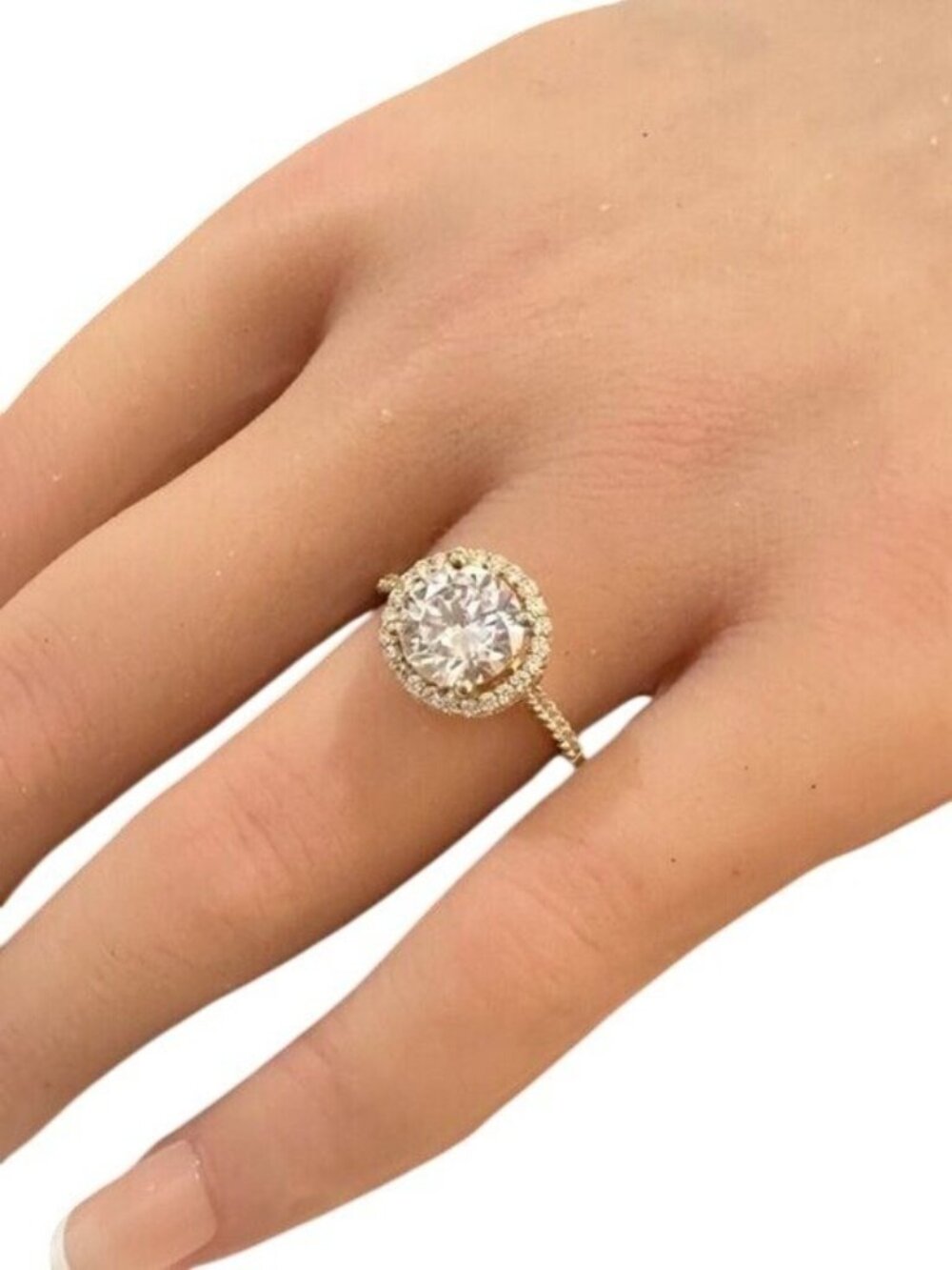Vintage 925 Signed Ring Gold Tone Halo Design Pave Accents Size 6